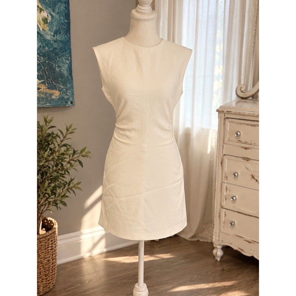 Veronica Beard Bell Sleeveless Ruched Stretch Poolin Dress White Sz 2 Excellent